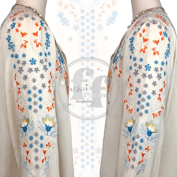 Andree By Unit Embroidered Boho Floral Peasant Flowers Tunic Shirt Blouse Top - Picture 5 of 10